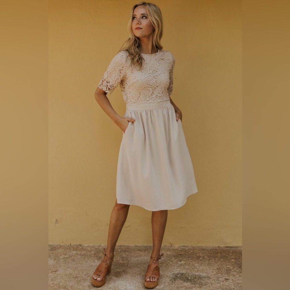 Roolee Cream  PinkLace Mini Dress